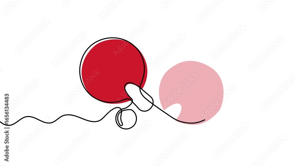 Poster animation of a single line drawing of tennis rackets with color. continuous contour movement of tenn
