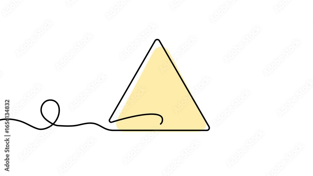 Poster animation of a single line drawing of warning sign with color. continuous contour movement of a warn