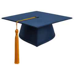 navy blue graduation cap with golden isolated on white background.