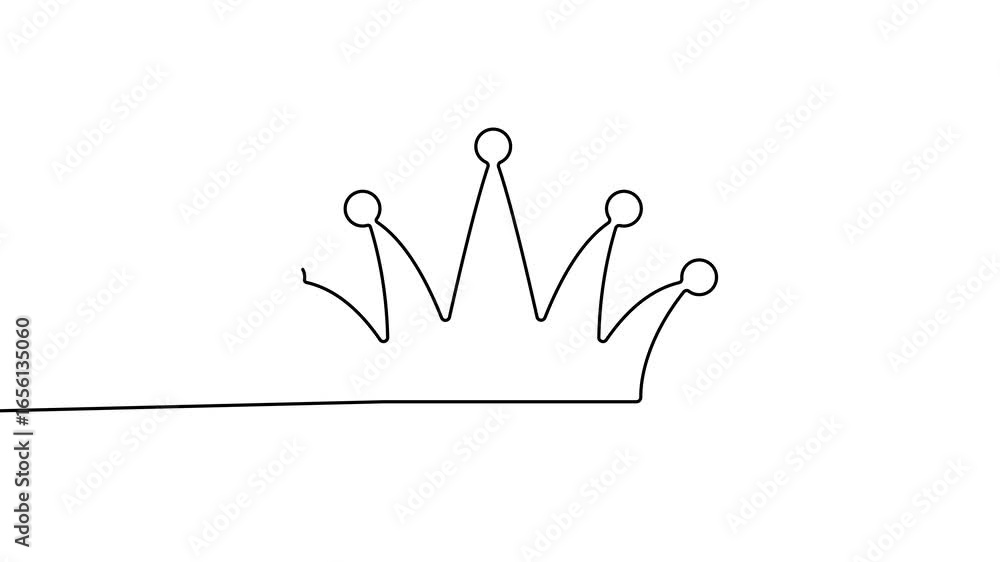Poster animation of a single line drawing of a crown. continuous contour movement of a crown. continuous vi