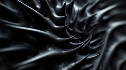Fototapeta premium Obsidian Vortex Abstract 3D Render of Dark Glossy Spiked Swirls.