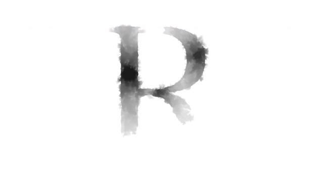 The letter &ldquo;R&rdquo; appears as if ink has bled onto the paper, serif