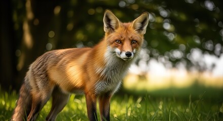 Fototapeta premium Red Fox in Sunlit Meadow