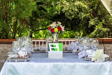 This is an image of a table set for a meal likely for a special occasion or a formal event