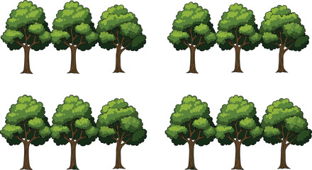 Cartoon Forest Trees Set Illustration with Green Leaves and Brown Trunks Isolated on White Background for Nature, Game, and Animation Design