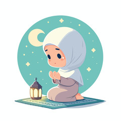 Vector image of a little Muslim woman praying