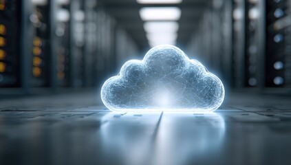 Glowing cloud icon in server room (1)