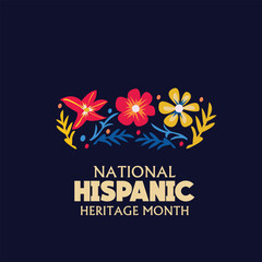 Obraz premium Hispanic heritage month Vector web banner, poster, card for social media, networks. Greeting with national Hispanic heritage month text, flowers floral background