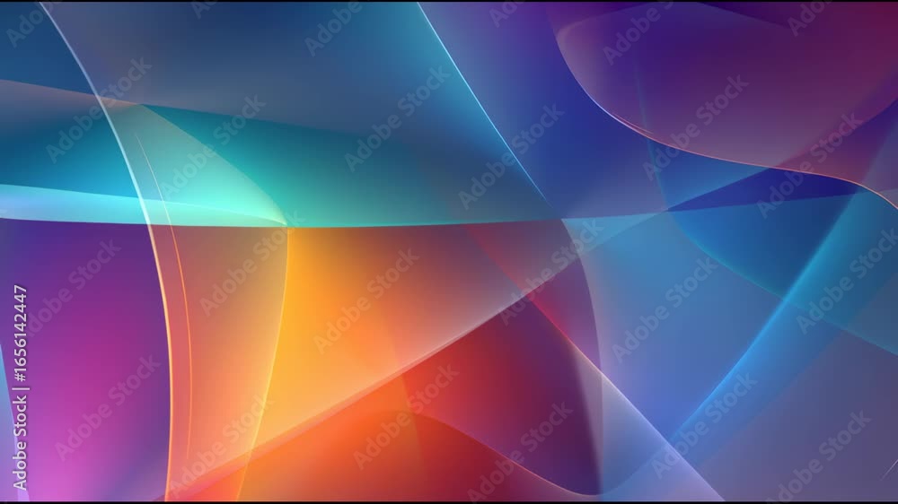 Poster elegant motion graphics of overlapping gradient shapes and luminous edges.