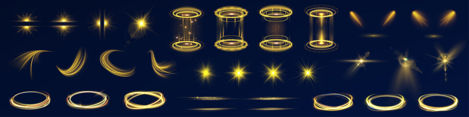 Yellow sparkle glow light effect flare line background star beam ray sun spark neon glare vector glistering flash curve