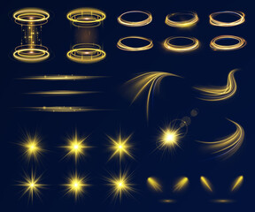 Glow shine sparkle light effect yellow flare line background star beam ray sun spark neon glare vector glistering flash particle