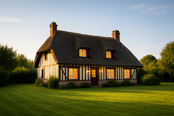 Cottage normand avec jardin vert