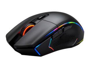 Black RGB Gaming Mouse with Colorful LED Lights Isolated on Transparent Background