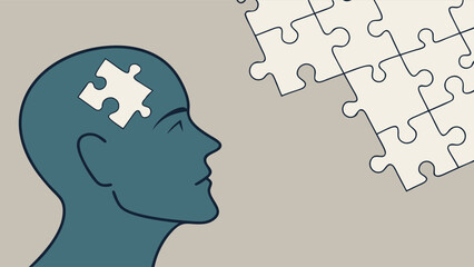 Abstract Illustration of a Head with a Missing Puzzle Piece.