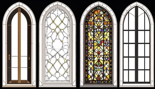 Architectural design of stained glass windows and doors.