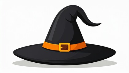 Classic black witch hat with orange buckle. Vector illustration for Halloween