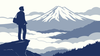 Obraz premium Businessman Contemplating Mountain Scenery.