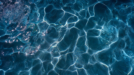 Top View of Oceanic Water Surface with Ripple Pattern and Sun Flares