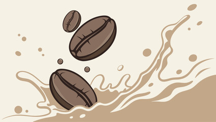 Coffee Beans Splashing into Creamy Liquid.