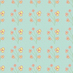 Clover Field
​Playful pattern of green-stemmed clover-like flowers with heart-shaped petals on a speckled light blue background. A sweet and charming repeat design.