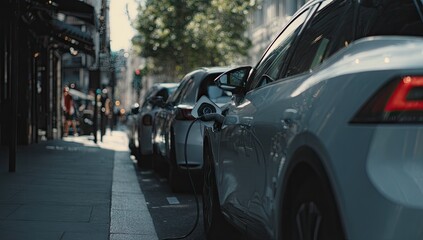 Fototapeta premium Electric cars charging on city street