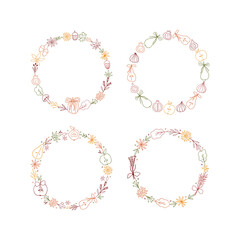 Hand drawn line art autumn wreath set