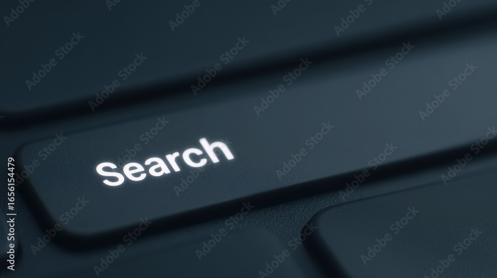 Poster a close-up view of a keyboard's search key, highlighting its importance in navigating digital spaces