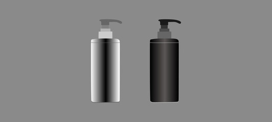 Cylindrical Bottles with Pumps. White & Black bottle dispenser mock up.
