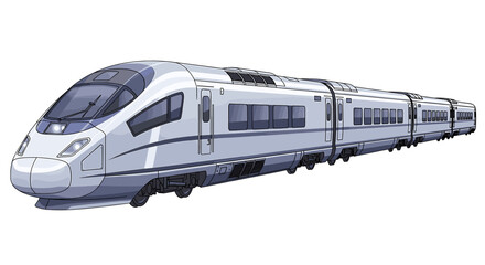 Naklejka premium Illustration of a sleek modern bullet train with multiple cars in a light gray color scheme on white background on transparent background