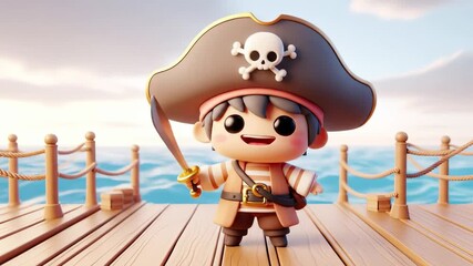 Pirate Boy holding a tiny sword and smiling. International Talk Like a Pirate Day