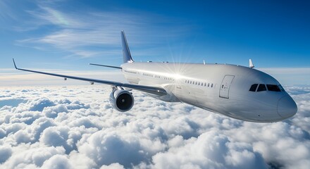 Obraz premium Commercial Airliner Soaring Above the Clouds