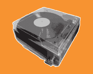 Trendy halftone elements vinyl records with photocopy effect. Grunge punk dotted stickers for collage, poster, print, music cove