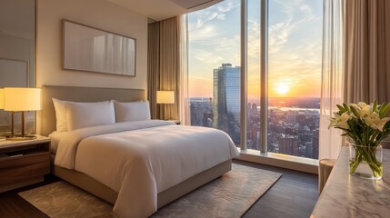 Luxury Hotel Room with City View at Sunset