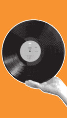 Trendy halftone elements vinyl records with photocopy effect. Grunge punk dotted stickers for collage, poster, print, music cove