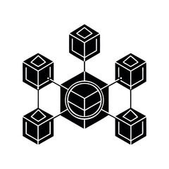 Abstract Geometric Network Representation Showing Central Core and Interconnected Cubes Design