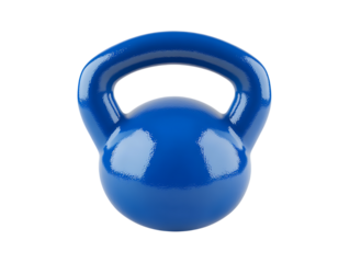 A bright blue kettlebell with a shiny finish isolated on a transparent background for fitness isolated on transparent background