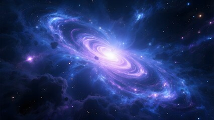 Spiral Galaxy in Deep Space with Star Clusters and Nebulae