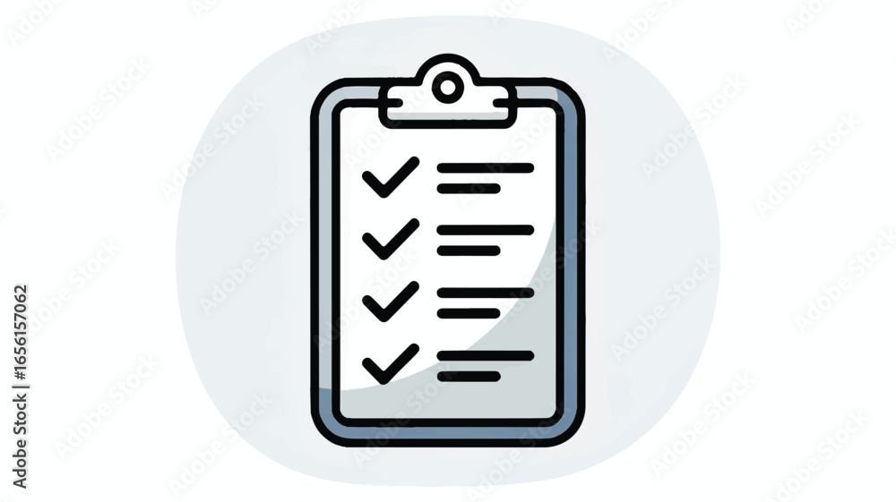 Poster clipboard checklist icon with check marks and text fields for task management and project planning i