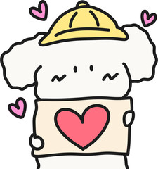 Cute Puppy Character Holding Heart Illustration, Isolated Background. Lovely Hand-drawn Style, Warm Emotional Design, Playful Adorable Artwork