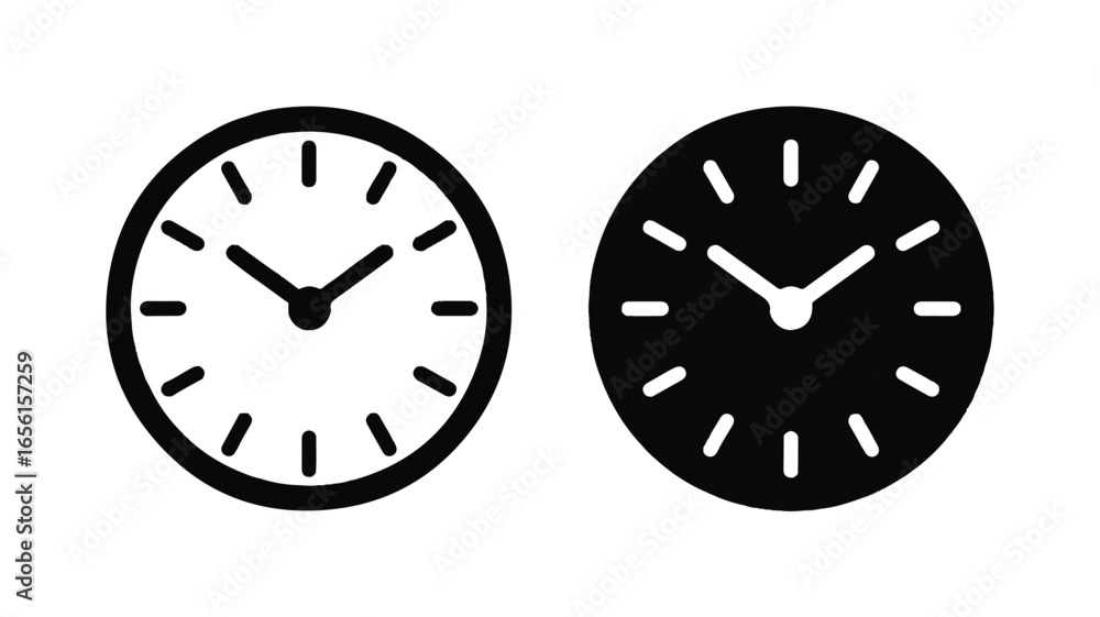 Poster clock icon set minimalistic timekeeping design black and white time management simple illustration p