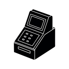 Black and white drawing of a cash register or point of sale system