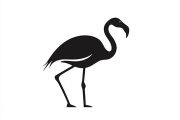 Fototapeta premium Minimalist flamingo silhouette in flat black vector style on white background, simple shapes design suitable for logo or icon concepts