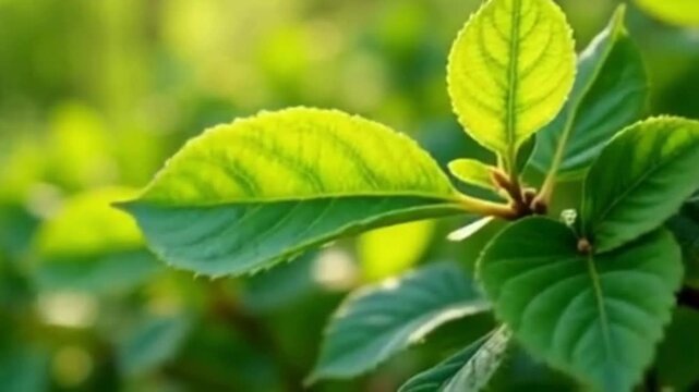Young leaves rustling under soft spring breeze