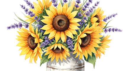 Sunflowers and Lavender in a Rustic Vase A Botanical Delight