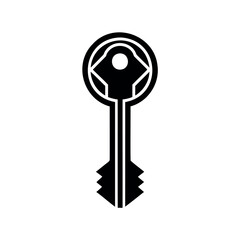 Stylized vector graphic of a key with round head and jagged teeth