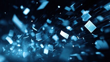 Abstract digital explosion of light-blue shards