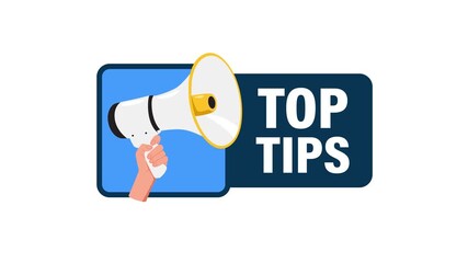 Hand holding megaphone with top tips message