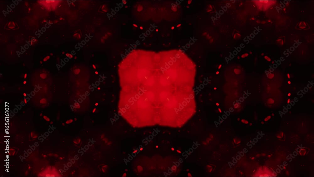 Poster abstract kaleidoscopic pattern with vibrant red and yellow hues, creating a mesmerizing visual effec
