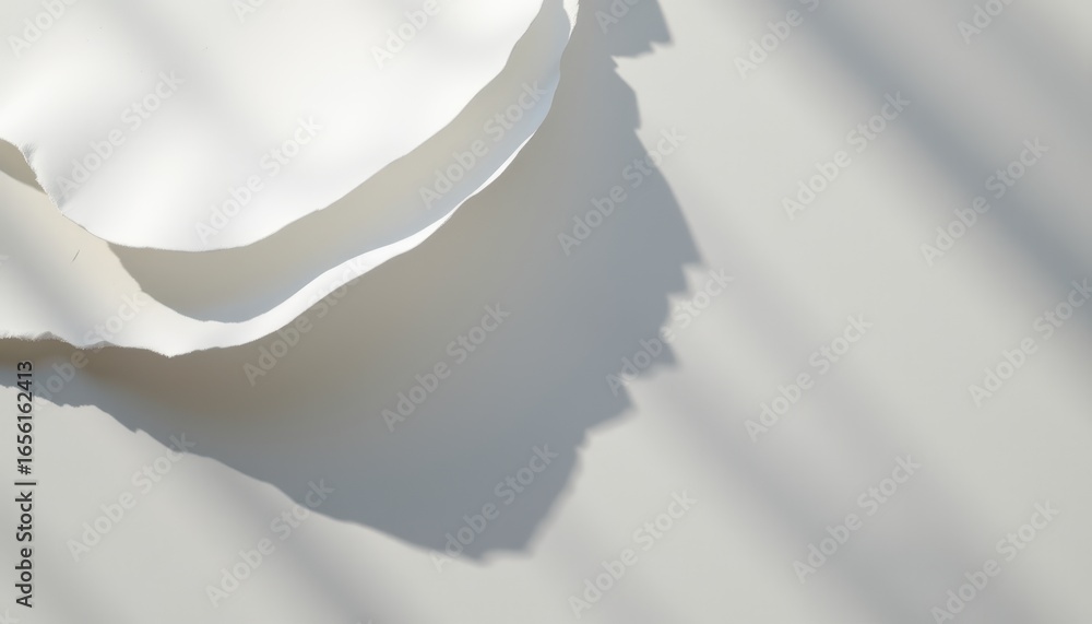 Poster abstract close up of layered white paper with torn edges casting shadows