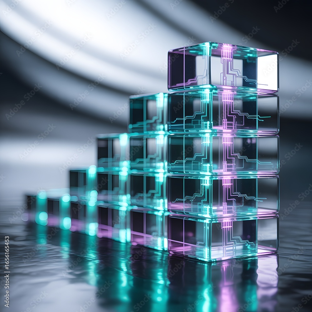 Aufkleber glass cubes stacked in ascending order technology and data visualization